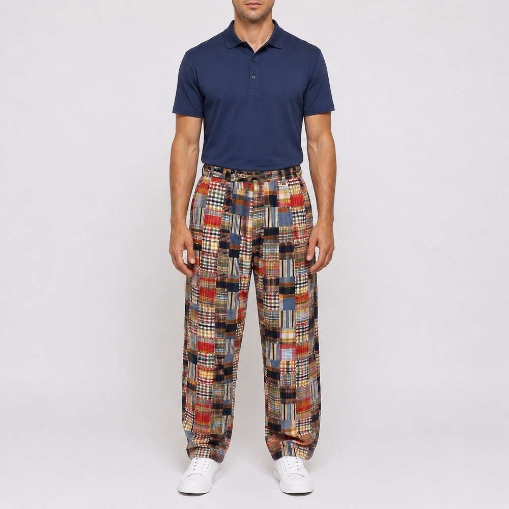 Robert Graham Patchwork Plaid Pants Men's 38x31 Multicolor Madras Cotton Golf